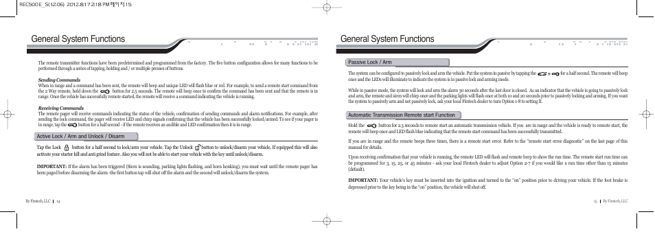General system functions | CompuSTAR RF-P2W902-SP (Remote 2W902R-SP) User Manual | Page 8 / 18