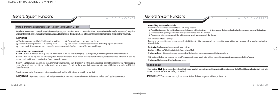 General system functions | CompuSTAR RF-P2W902-SP (Remote 2W902R-SP) User Manual | Page 9 / 18