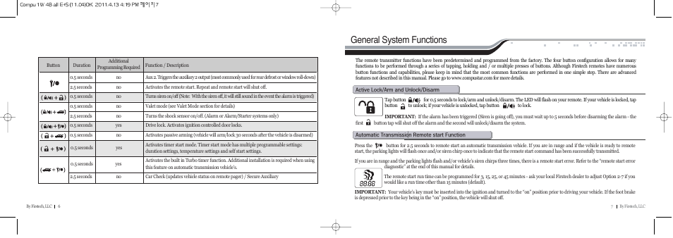 General system functions | CompuSTAR RF-1WG2-AM (Remote 1WG2R-AM) User Manual | Page 4 / 8