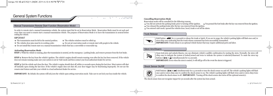 General system functions | CompuSTAR RF-1WG2-AM (Remote 1WG2R-AM) User Manual | Page 5 / 8
