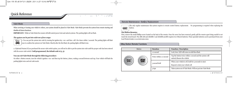 Quick reference | CompuSTAR RF-P1B-SS (Remote 1BR-SS) User Manual | Page 3 / 7