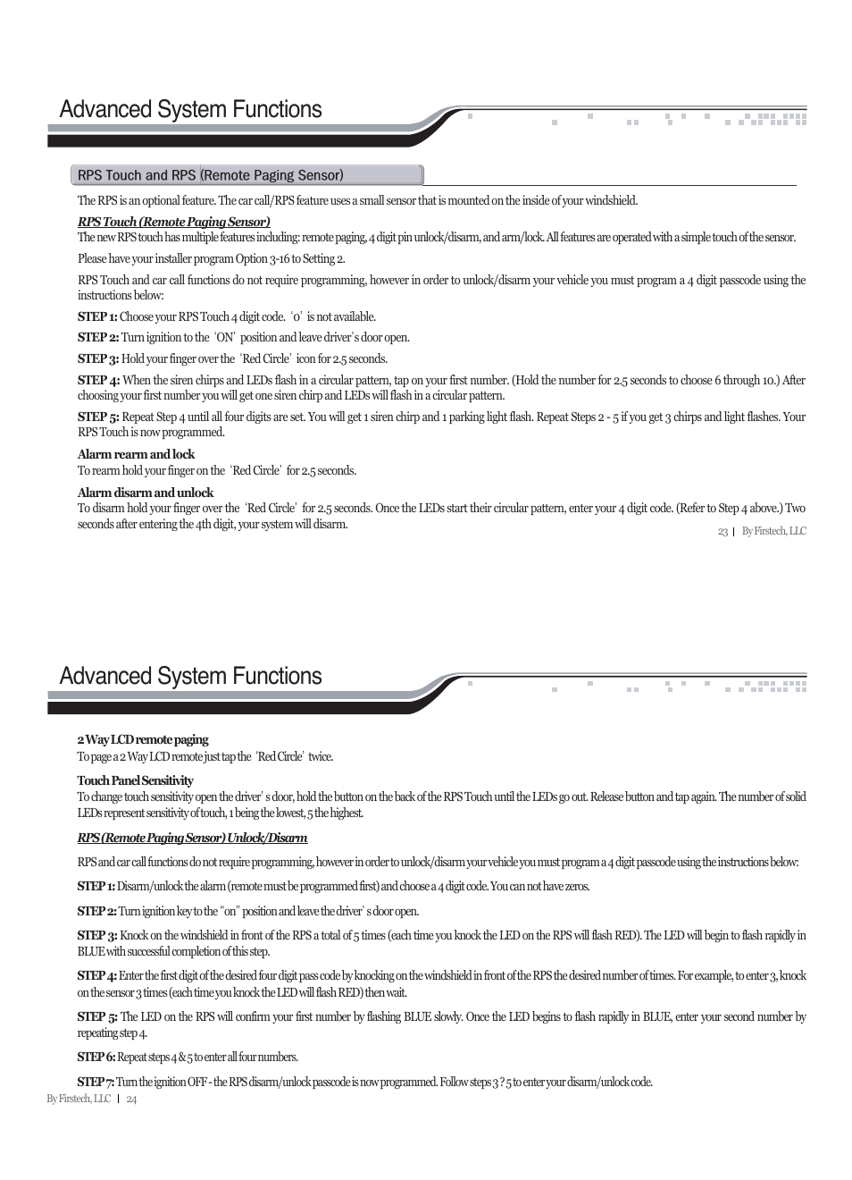 Advanced system functions | CompuSTAR RF-2W940-SS (Remote 2W940R-SS) User Manual | Page 12 / 17