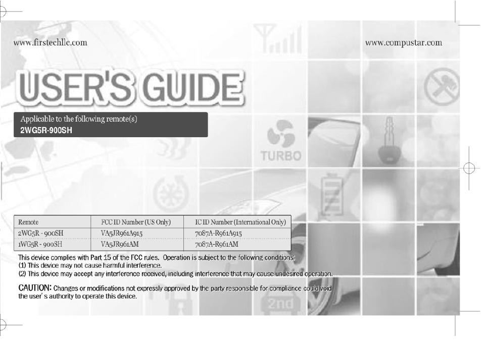 CompuSTAR RF-2WG9-SP (Remote 2WG9-SP) User Manual | 15 pages
