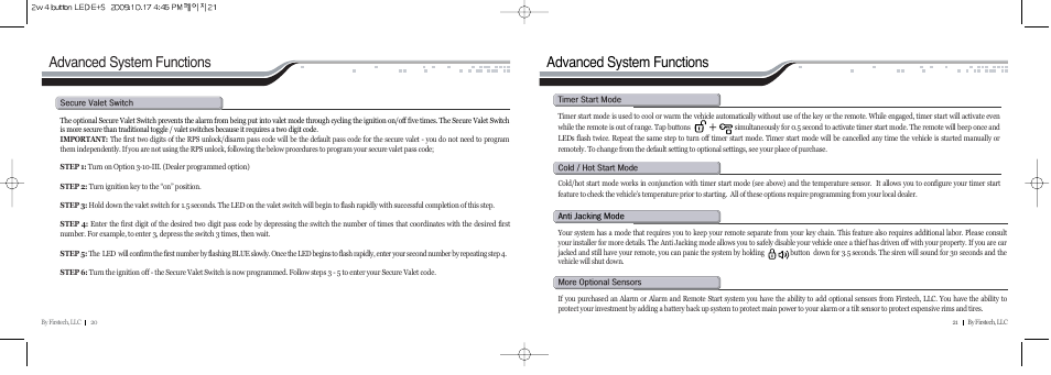 Advanced system functions | CompuSTAR RF-2WG9-SP (Remote 2WG9-SP) User Manual | Page 11 / 15