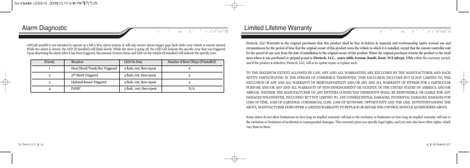 Alarm diagnostic, Limited lifetime warranty | CompuSTAR RF-2WG9-SP (Remote 2WG9-SP) User Manual | Page 13 / 15