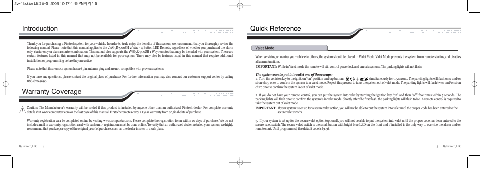 Introduction, Warranty coverage, Quick reference | CompuSTAR RF-2WG9-SP (Remote 2WG9-SP) User Manual | Page 3 / 15