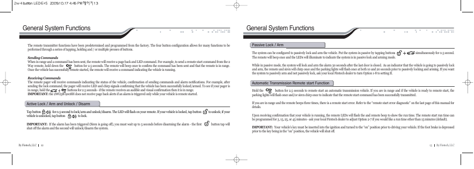 General system functions | CompuSTAR RF-2WG9-SP (Remote 2WG9-SP) User Manual | Page 7 / 15