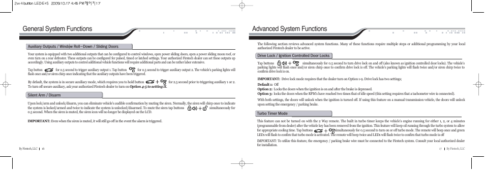 General system functions, Advanced system functions | CompuSTAR RF-2WG9-SP (Remote 2WG9-SP) User Manual | Page 9 / 15