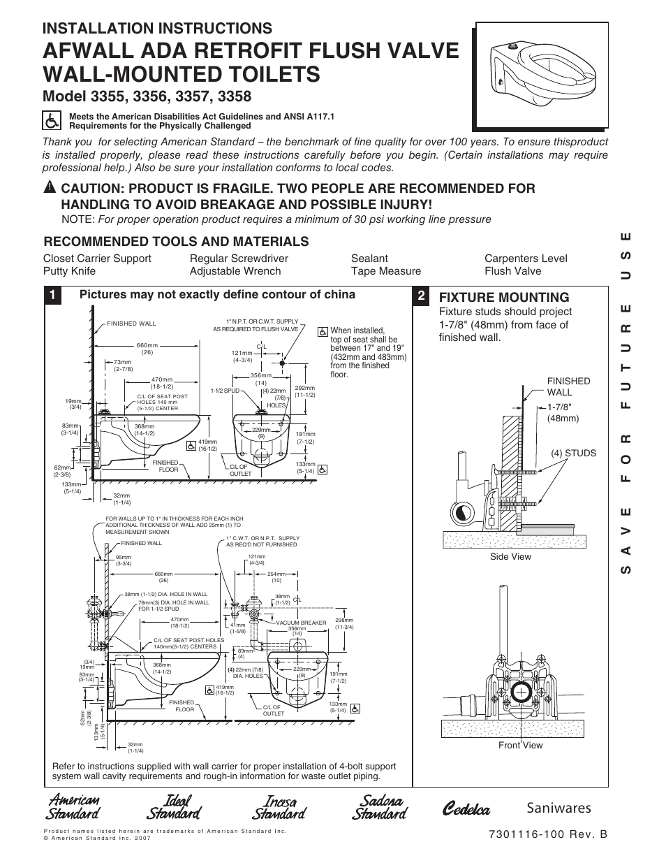 American Standard 3355 User Manual | 2 pages