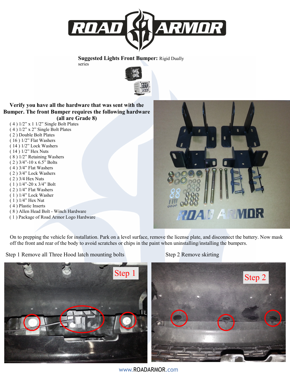 Step 1 step 2 | Road Armor 2010-2014 Ford Raptor Front Bumper User Manual | Page 2 / 5