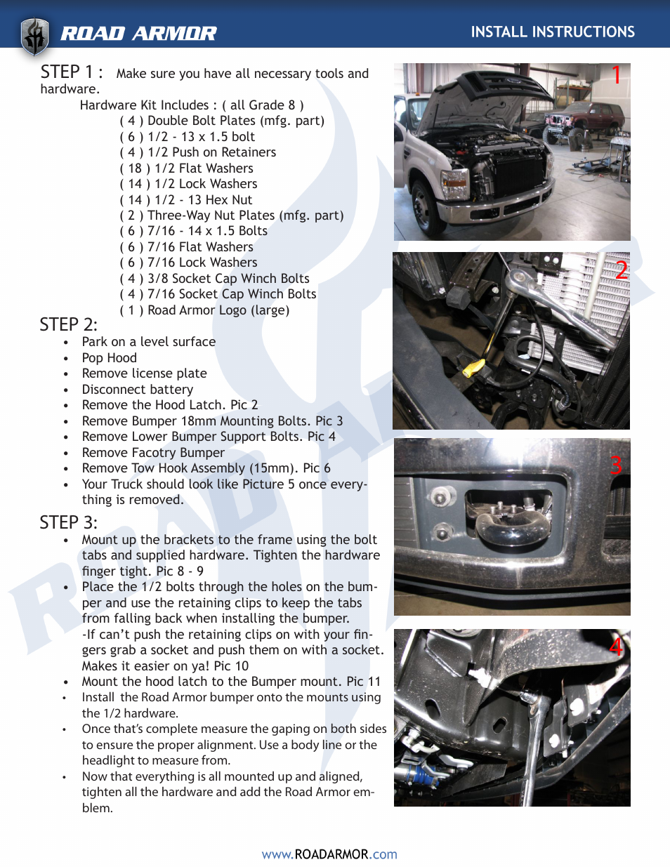 Step 1, Step 2, Step 3 | Road Armor 2008-2010 Ford Super Duty Front Bumper User Manual | Page 2 / 3