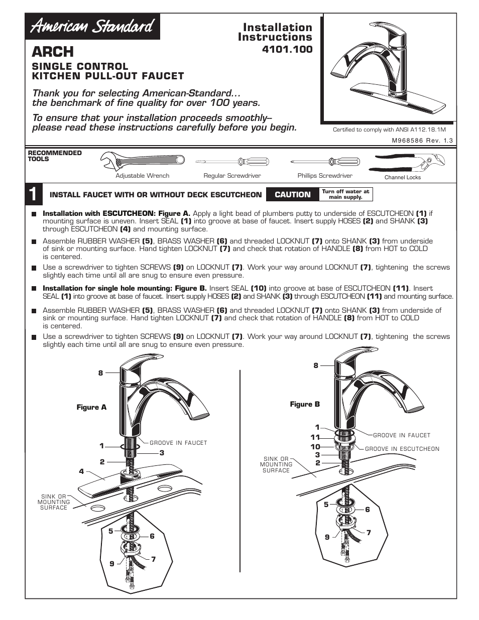 American Standard ARCH M968586 User Manual | 4 pages