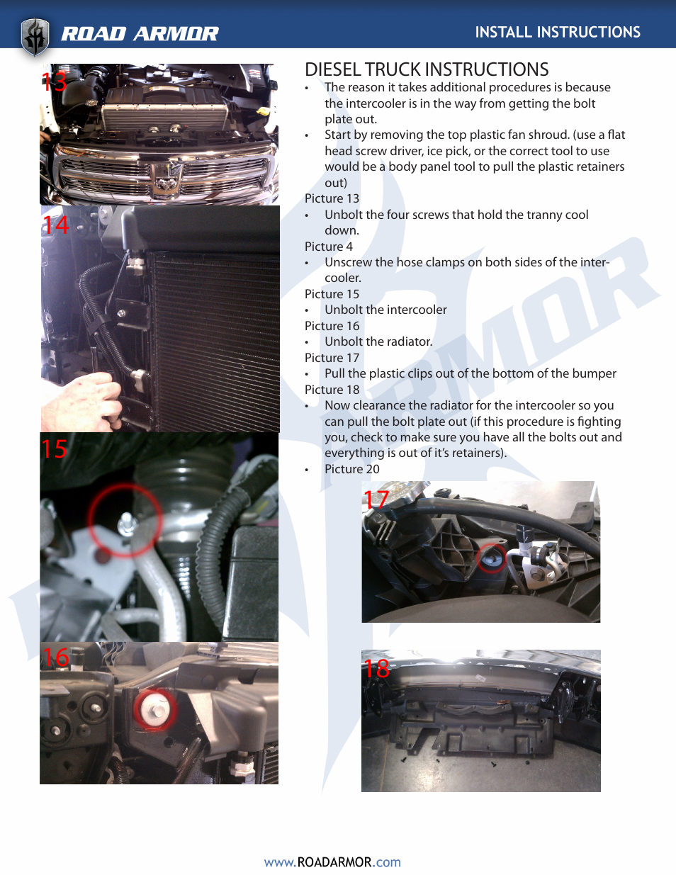 Diesel truck instructions | Road Armor 2010+ Dodge 2500,3500 Front Bumper User Manual | Page 5 / 6