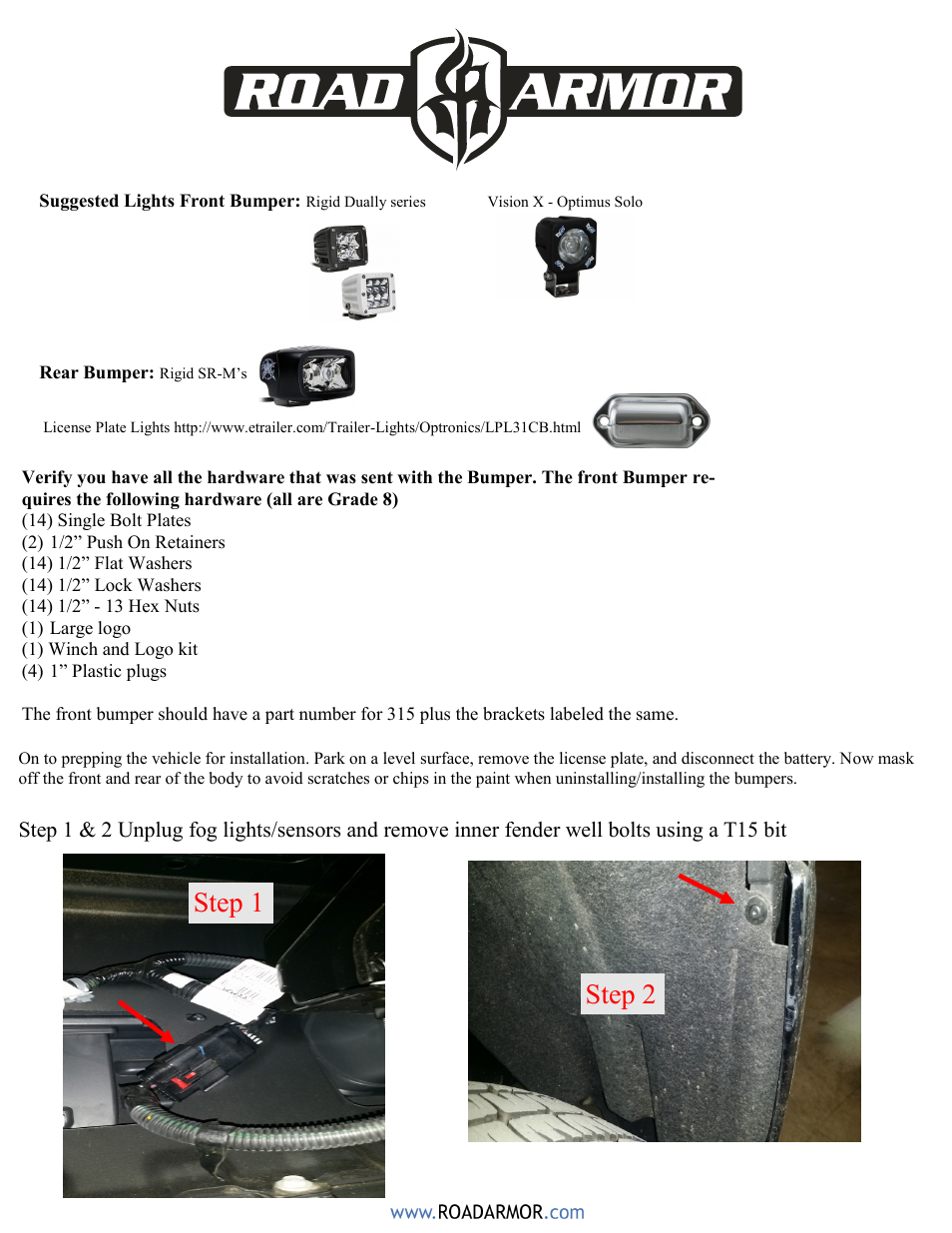 Step 1 step 2 | Road Armor 2015 Chevy 2500 Front Bumper User Manual | Page 2 / 4