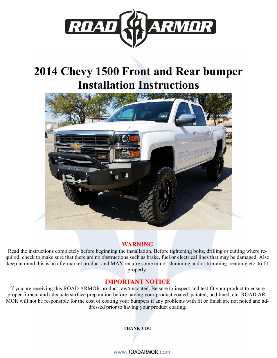 Road Armor 2014 Chevy 1500 Rear Bumper User Manual | 7 pages