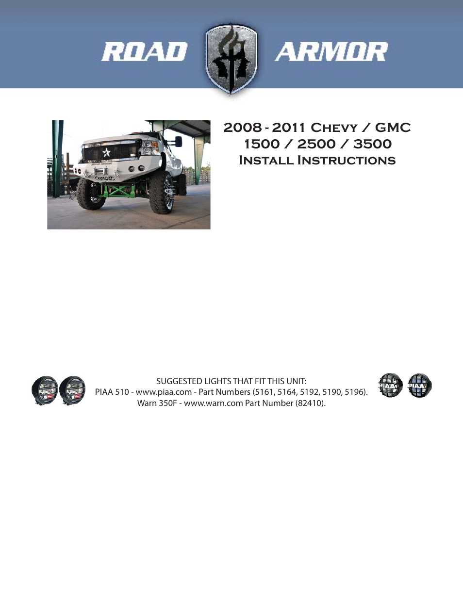 Road Armor 2008-2012 Chevy 1500,2500,3500 Front Bumper User Manual | 4 pages