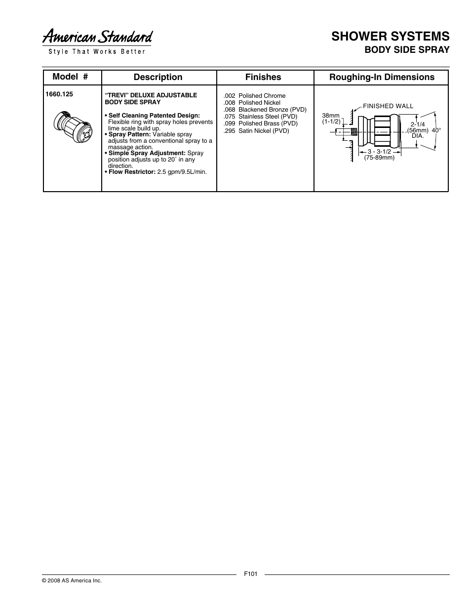 American Standard Shower Systems 1660.125 User Manual | 1 page