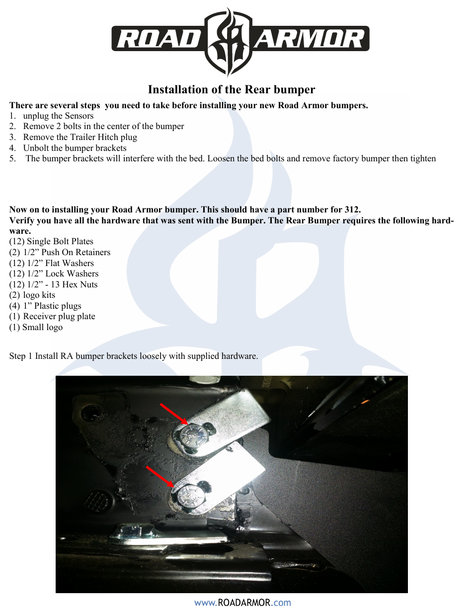 Step 1 | Road Armor 2015 Chevy 2500 Rear Bumper User Manual | Page 2 / 3