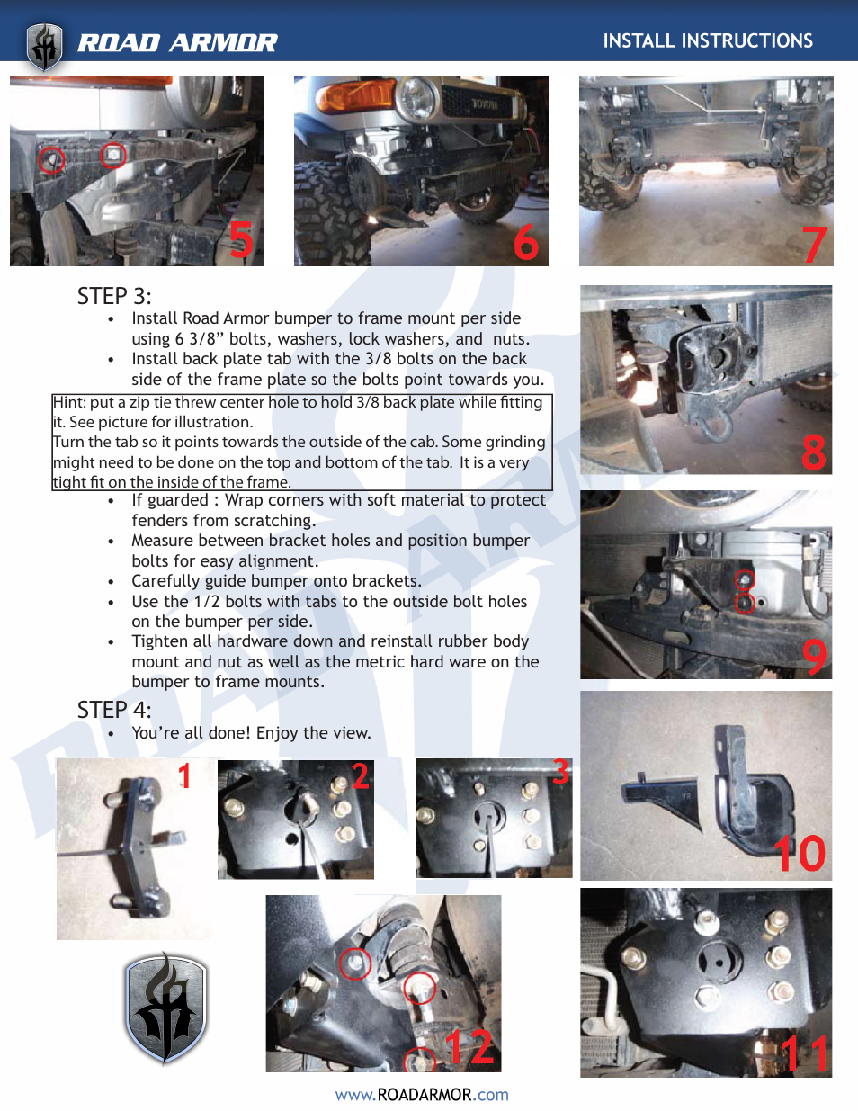 Step 3, Step 4 | Road Armor 2007-2011 Toyota FJ Front Bumper User Manual | Page 3 / 3