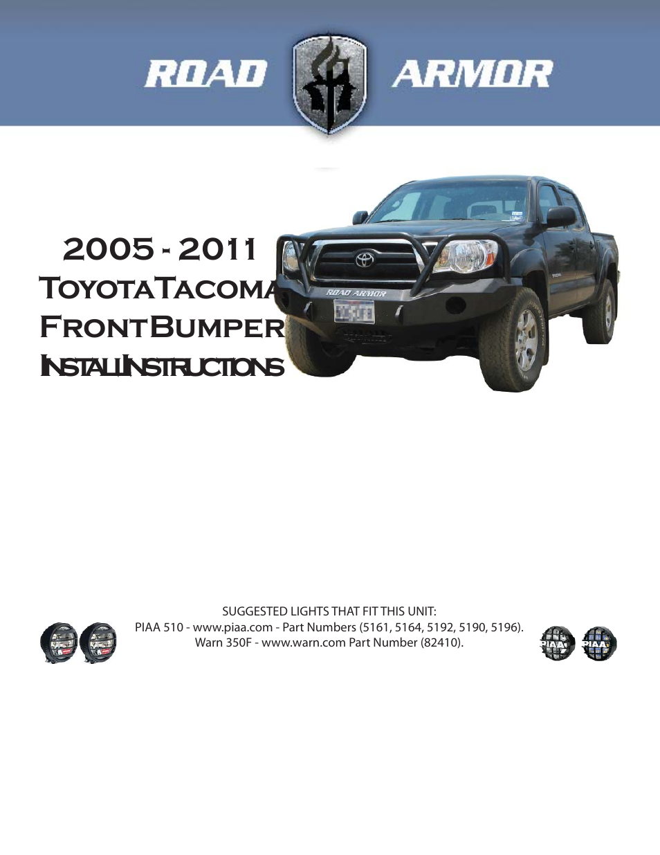 Road Armor 2005-2011 Toyota Tacoma Front Bumper User Manual | 3 pages