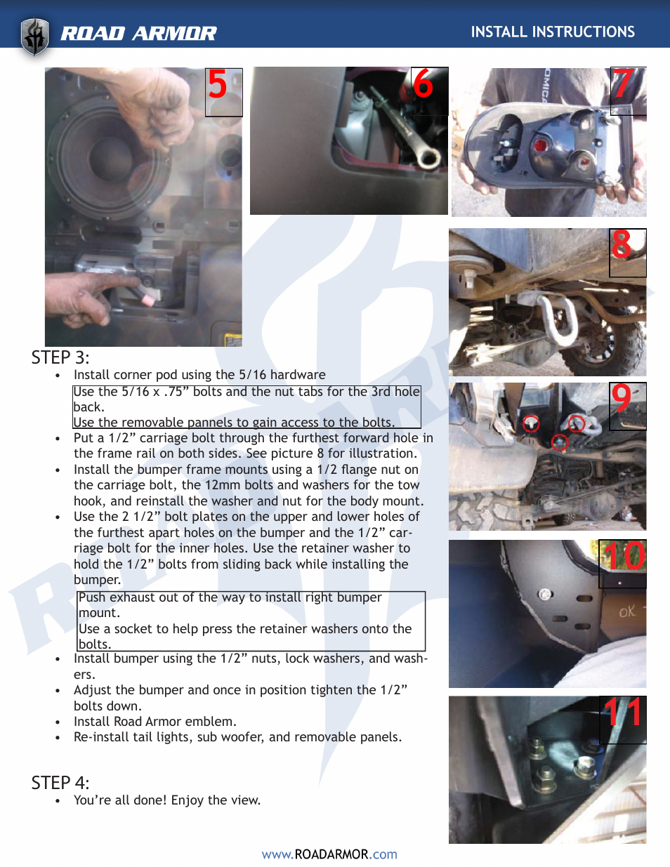 Step 3, Step 4 | Road Armor 2007-2011 Toyota FJ Rear Bumper User Manual | Page 3 / 3