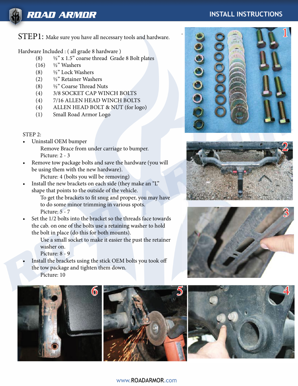 Step1 | Road Armor 2007-2011 Toyota Tundra Rear Bumper User Manual | Page 2 / 3