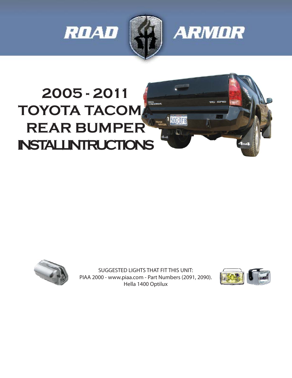 Road Armor 2005-2011 Toyota Tacoma Rear Bumper User Manual | 2 pages