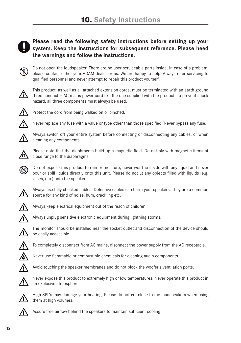 Safety instructions | ADAM Audio S6A Mk2 User Manual | Page 12 / 14