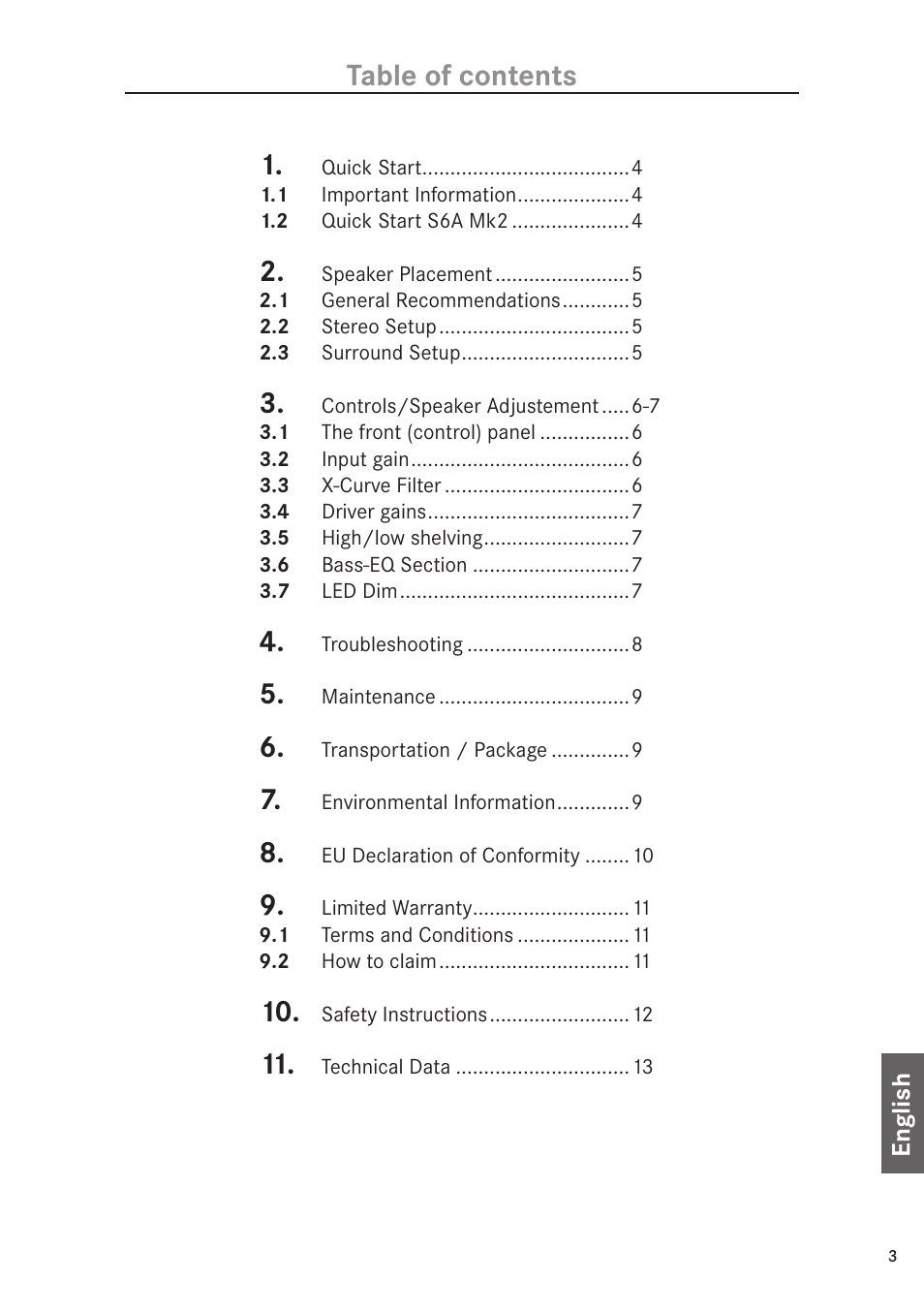 Table of contents 1 | ADAM Audio S6A Mk2 User Manual | Page 3 / 14