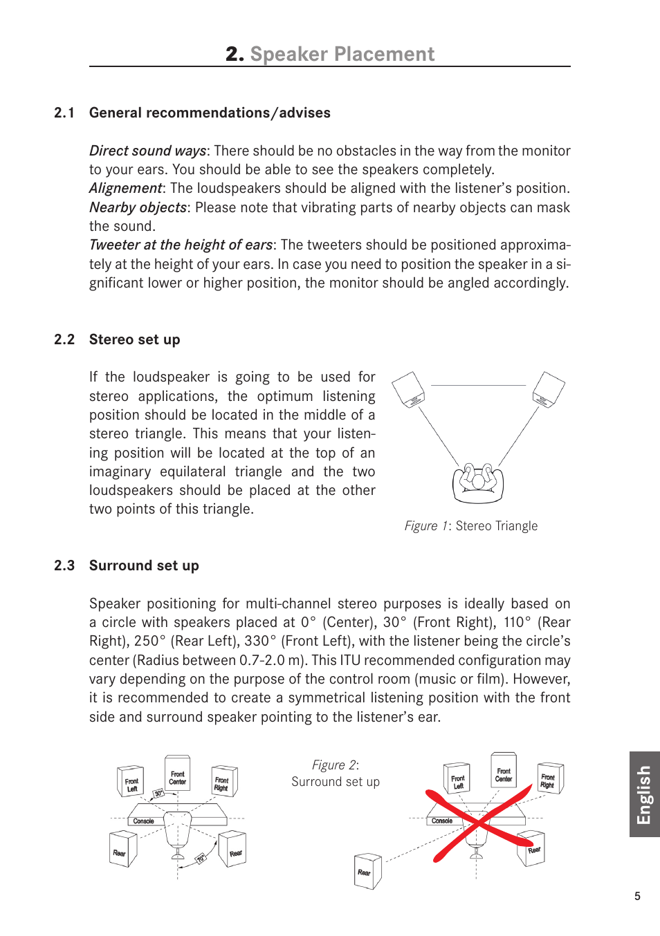 Speaker placement, Eng lish | ADAM Audio S6A Mk2 User Manual | Page 5 / 14