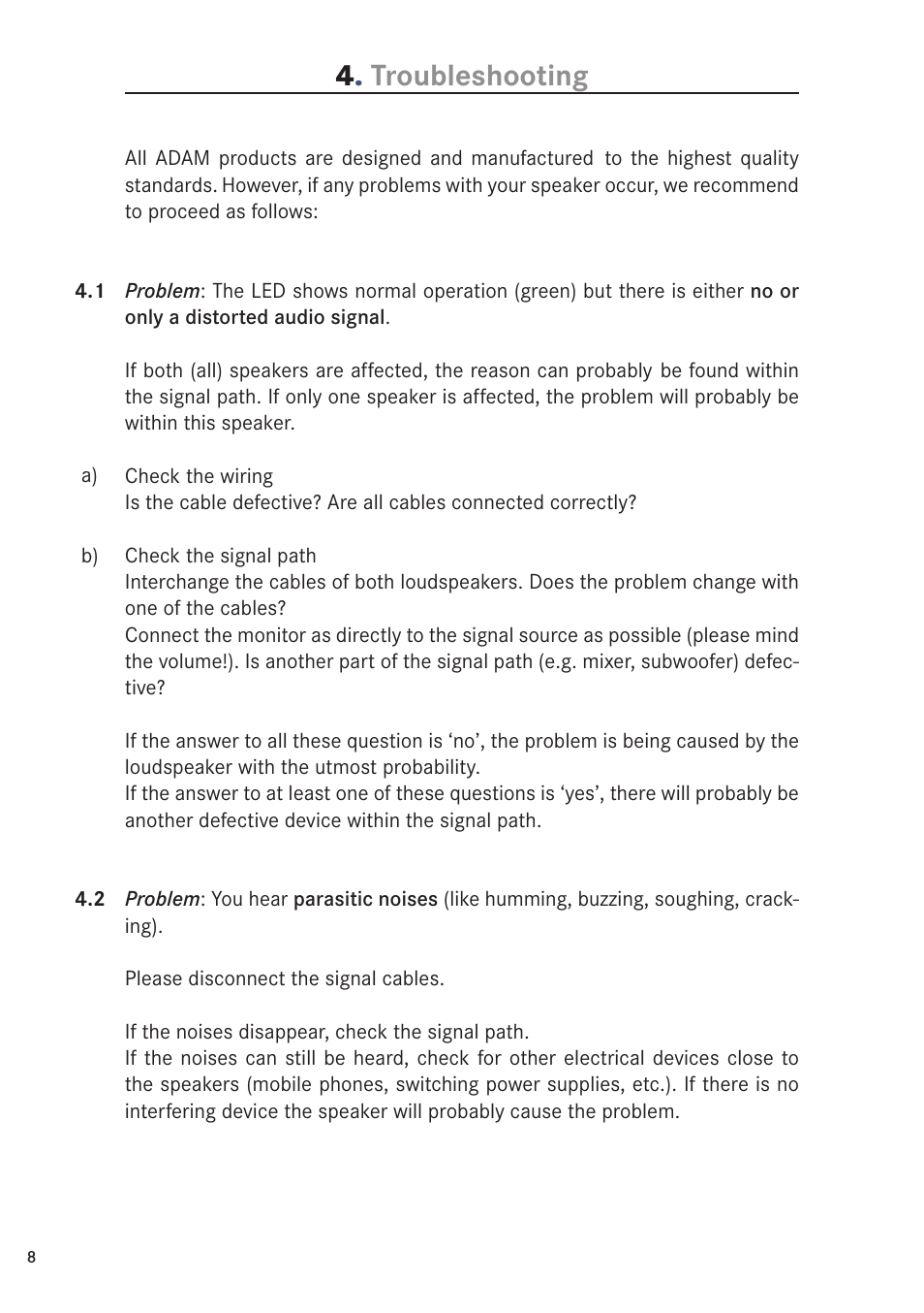 Troubleshooting | ADAM Audio S6A Mk2 User Manual | Page 8 / 14