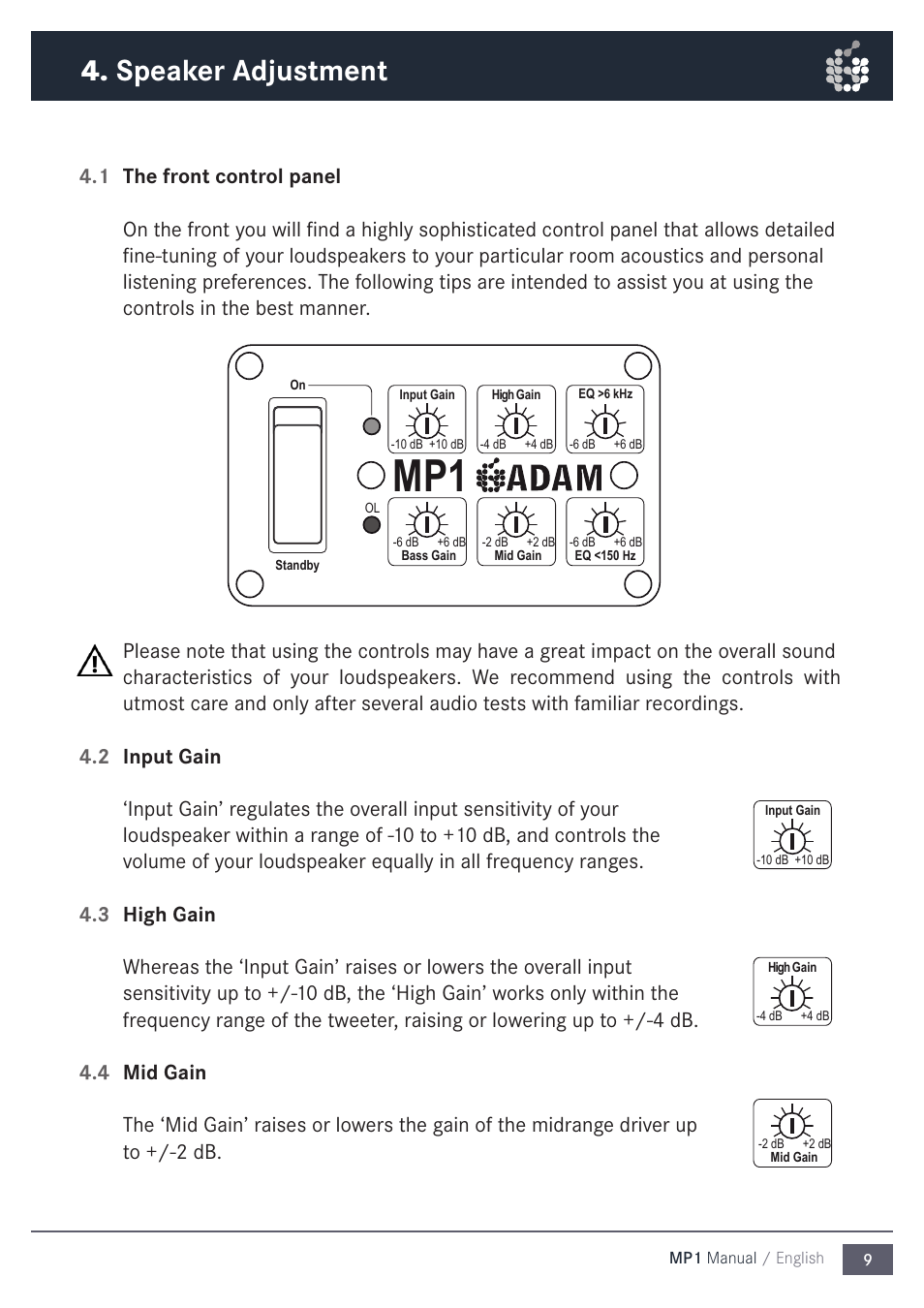 Speaker adjustment | ADAM Audio MP1 User Manual | Page 9 / 16