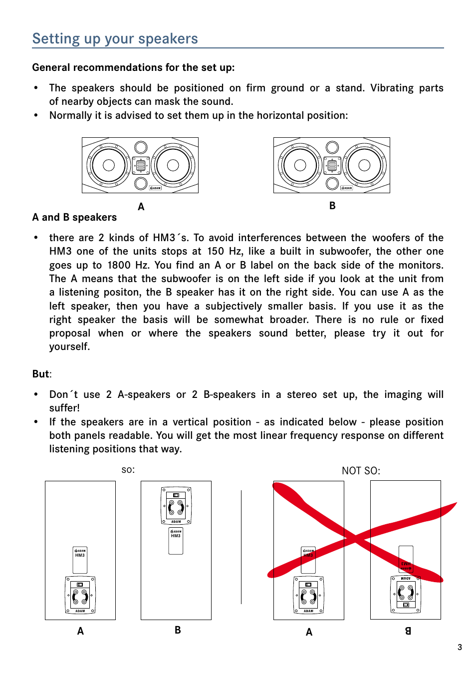 Setting up your speakers | ADAM Audio HM3 User Manual | Page 3 / 8