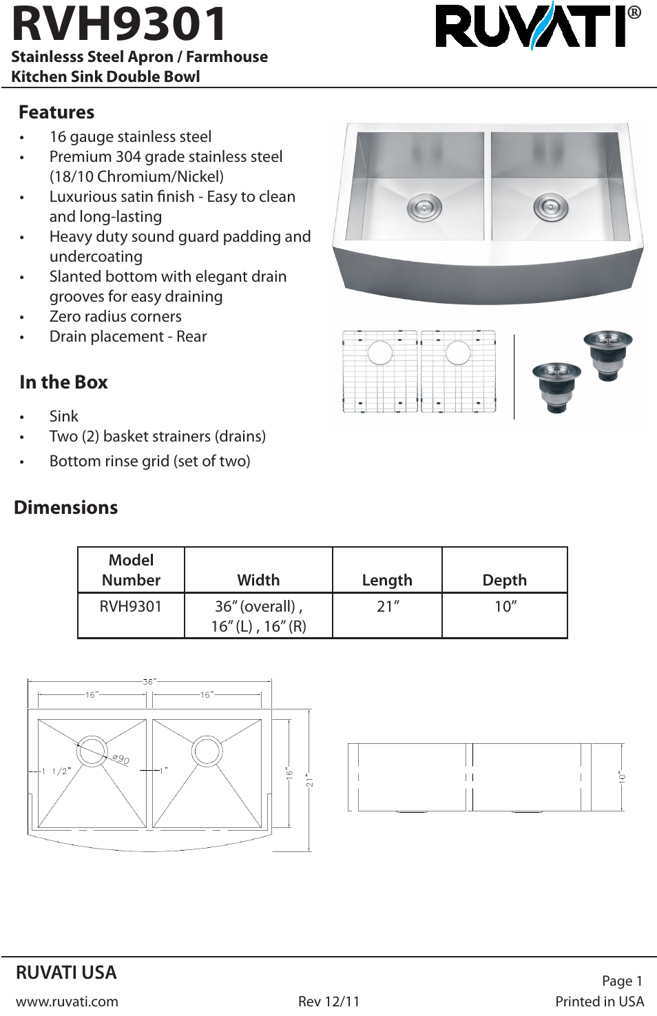 Ruvati RVH9301 User Manual | 4 pages