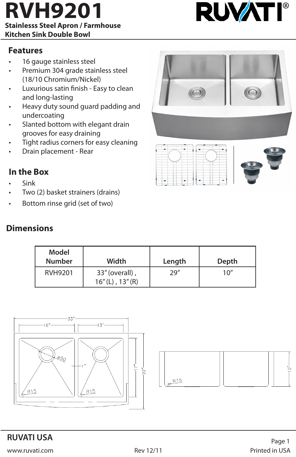 Ruvati RVH9201 User Manual | 4 pages