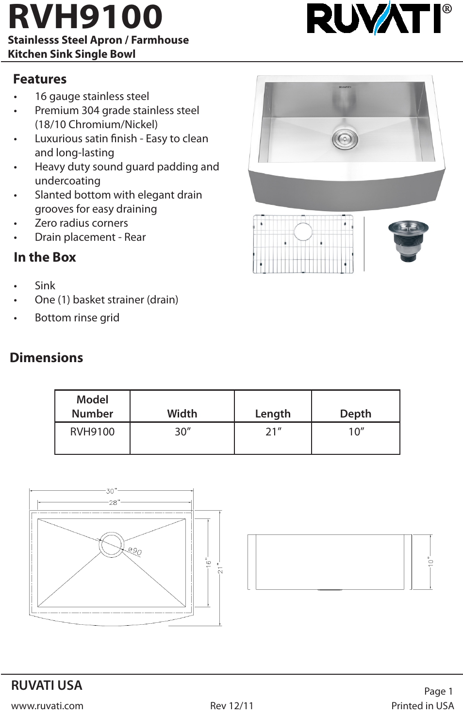 Ruvati RVH9100 User Manual | 4 pages