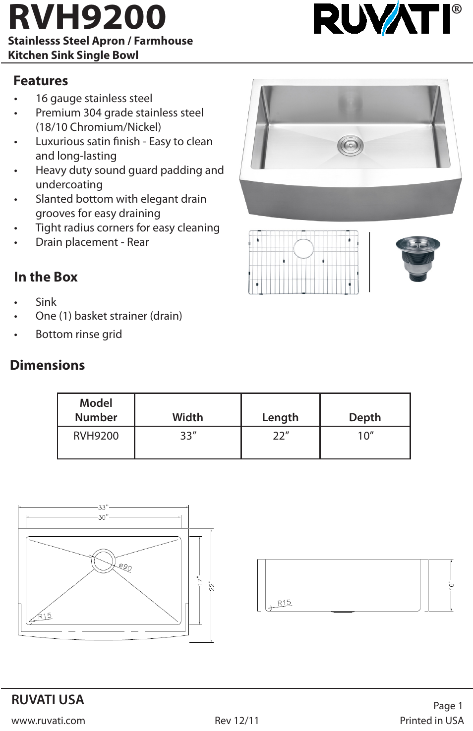 Ruvati RVH9200 User Manual | 4 pages