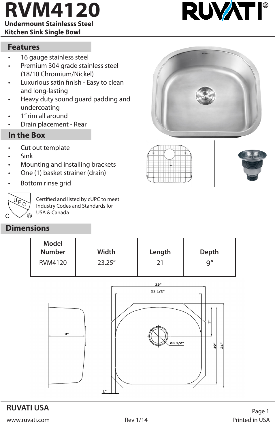 Ruvati RVM4120 User Manual | 4 pages