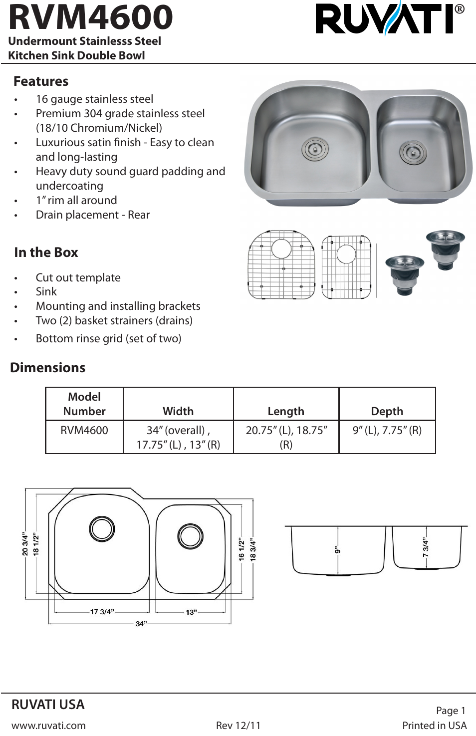 Ruvati RVM4600 User Manual | 4 pages