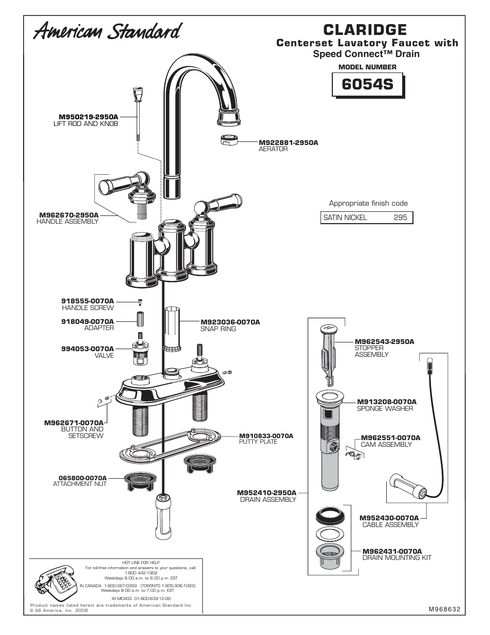 American Standard 6054S User Manual | 1 page