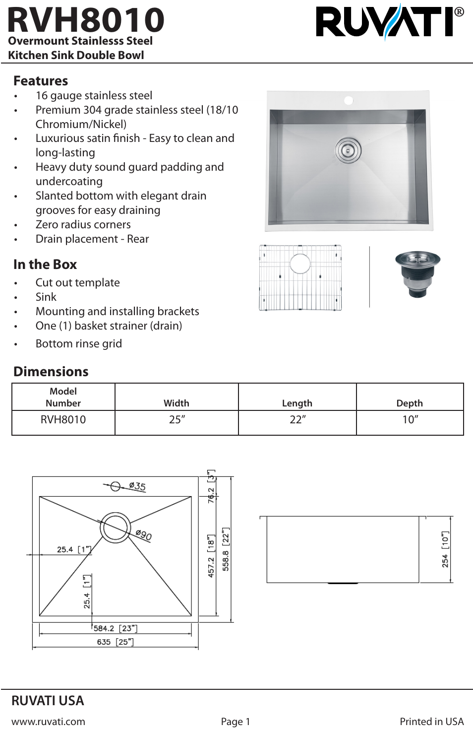 Ruvati RVH8010 User Manual | 4 pages