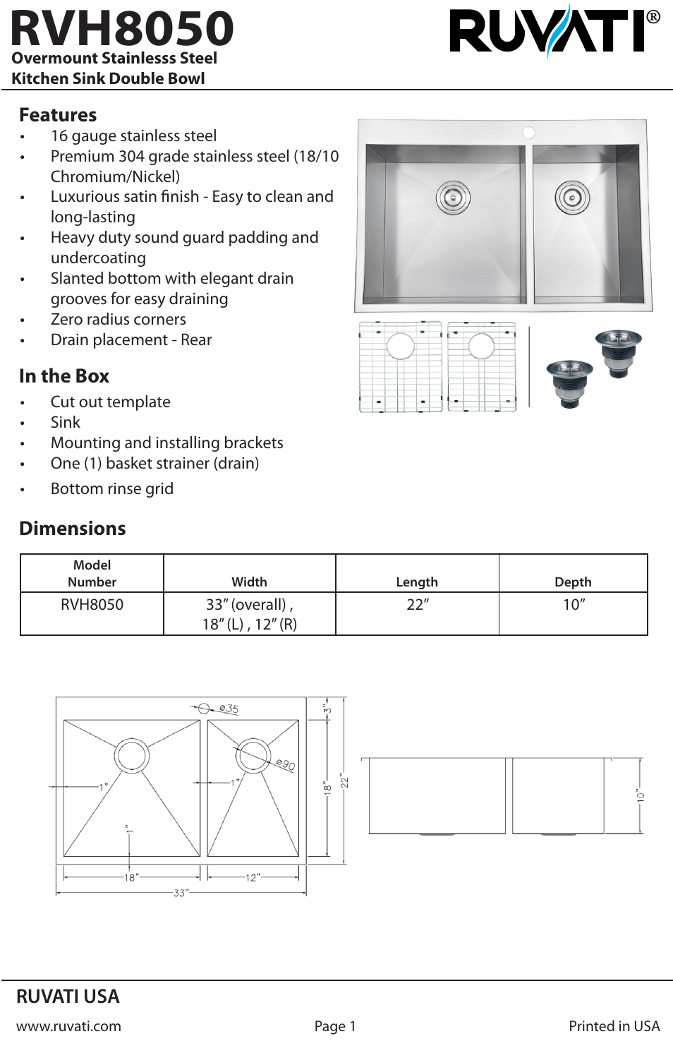 Ruvati RVH8050 User Manual | 4 pages
