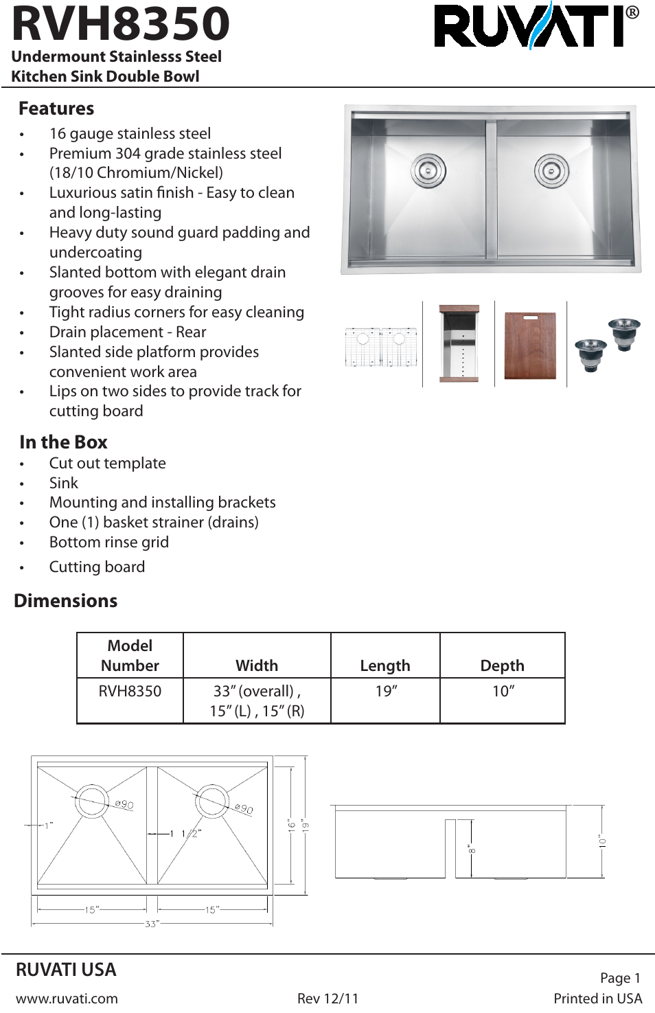 Ruvati RVH8350 User Manual | 4 pages