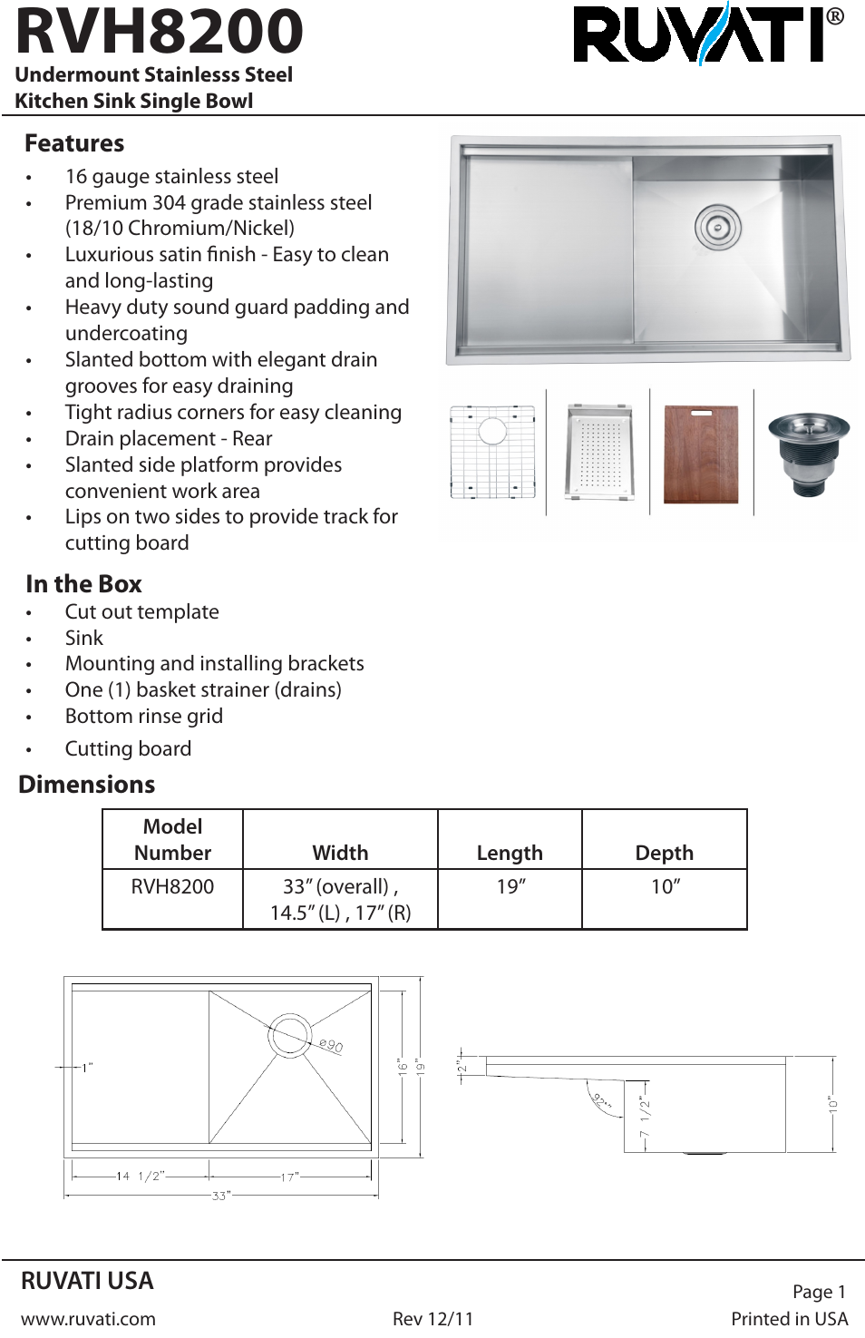 Ruvati RVH8200 User Manual | 4 pages