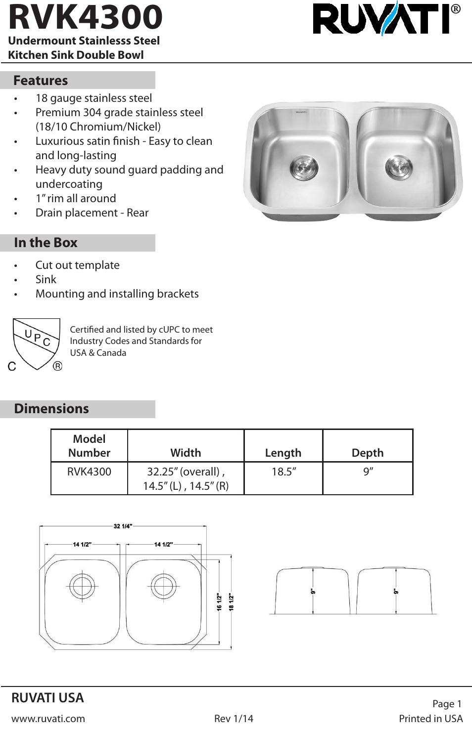 Ruvati RVK4300 User Manual | 4 pages