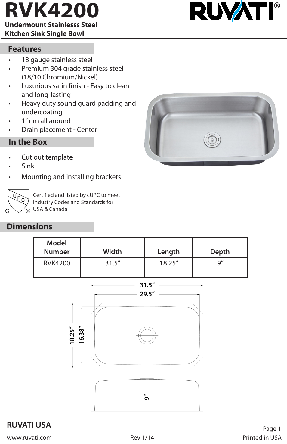 Ruvati RVK4200 User Manual | 4 pages