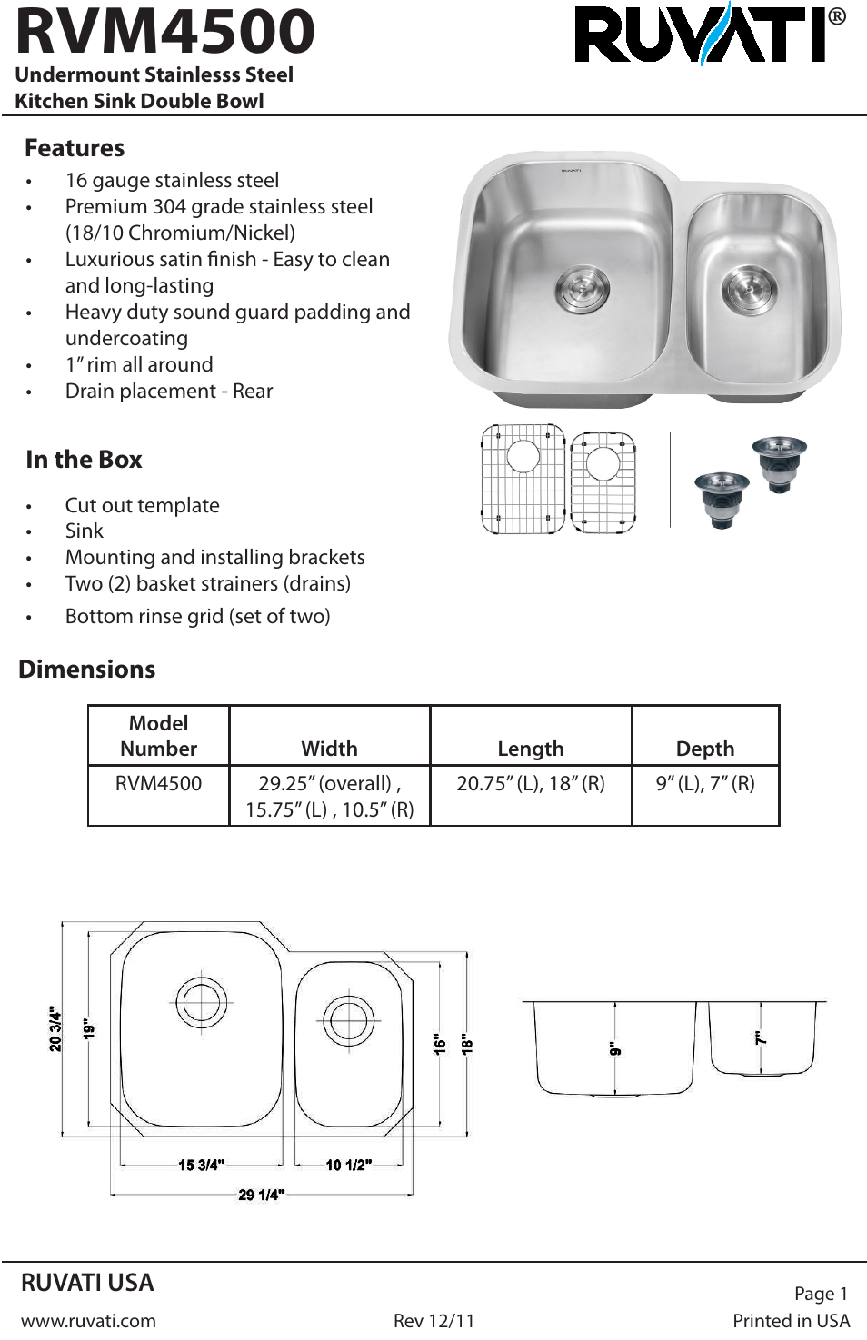 Ruvati RVM4500 User Manual | 4 pages