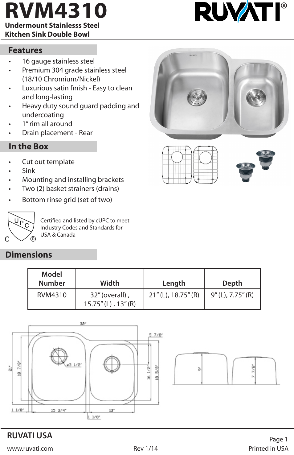 Ruvati RVM4310 User Manual | 4 pages