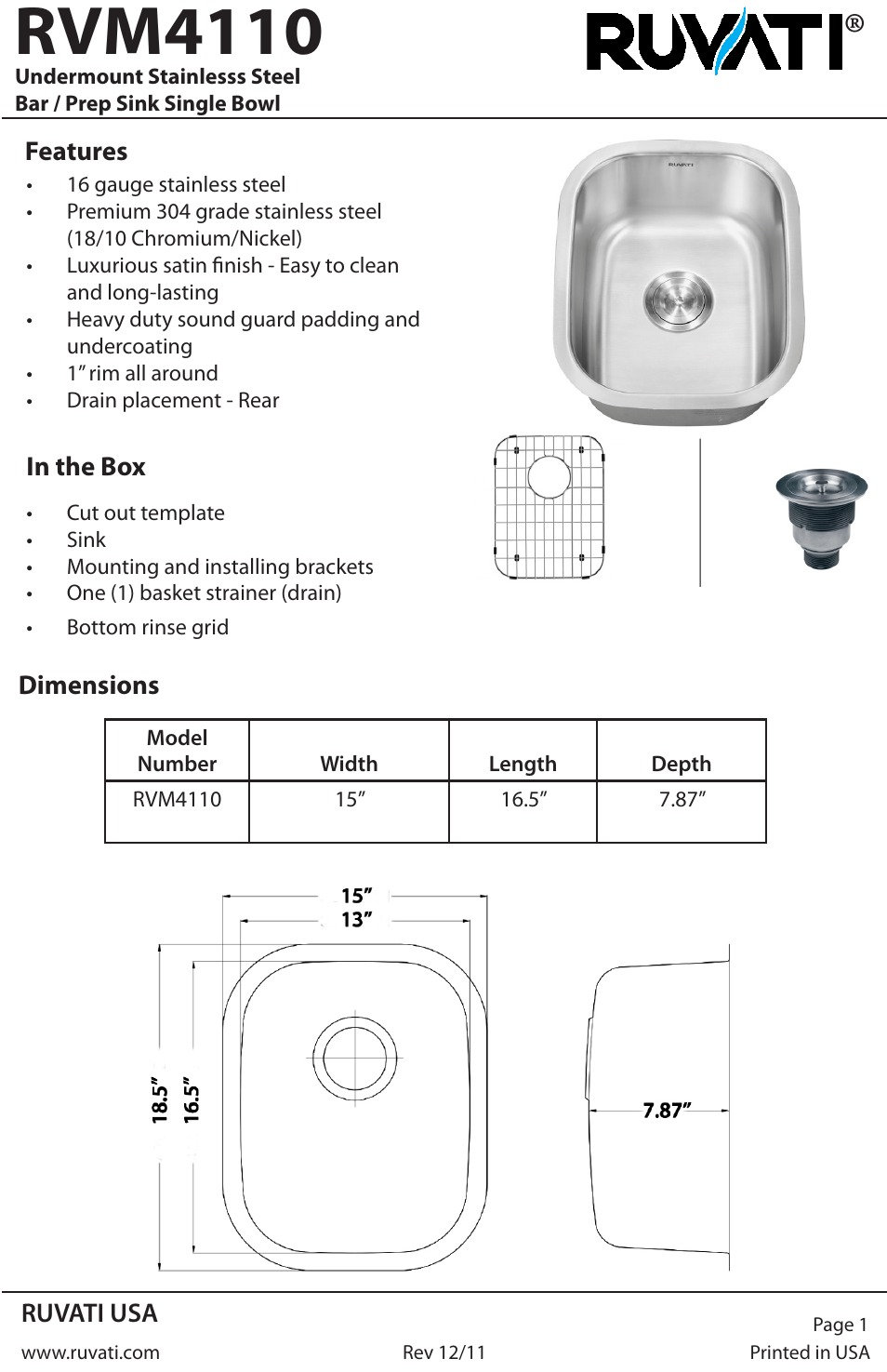 Ruvati RVM4110 User Manual | 4 pages