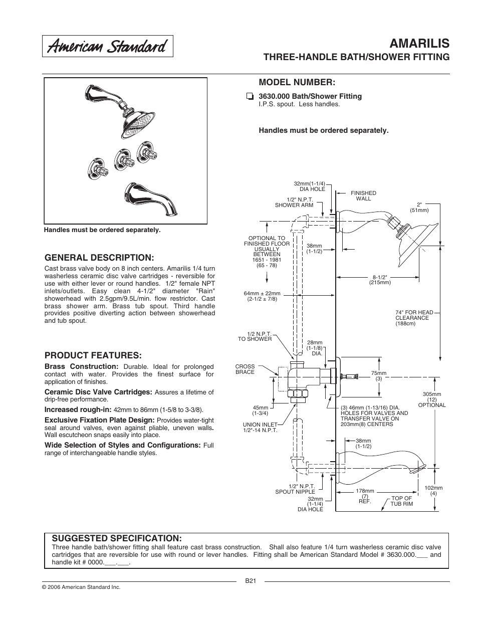 American Standard 3630.000 User Manual | 2 pages